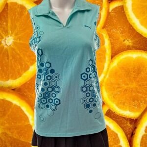 Puma Sleeveless Hexagon Pattern Collared Shirt Medium